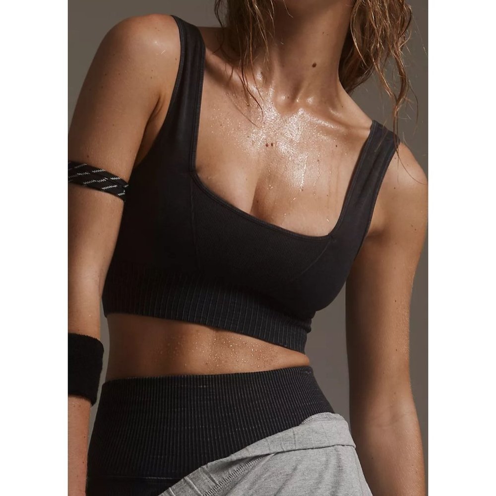 NWOT Free People Movement Good Karma Square Neck Bra in Washed Black